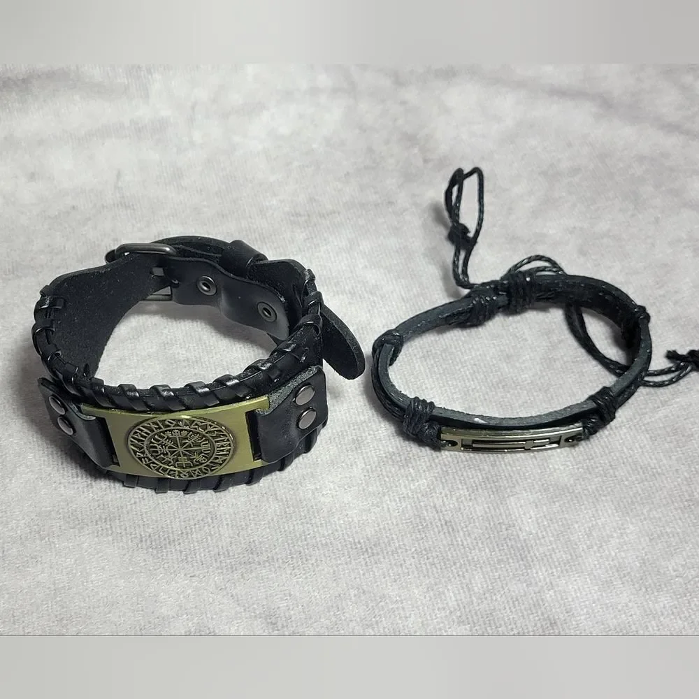 Black Genuine Leather and Dualtone Adjustable Bracelets - Picture 13 of 16